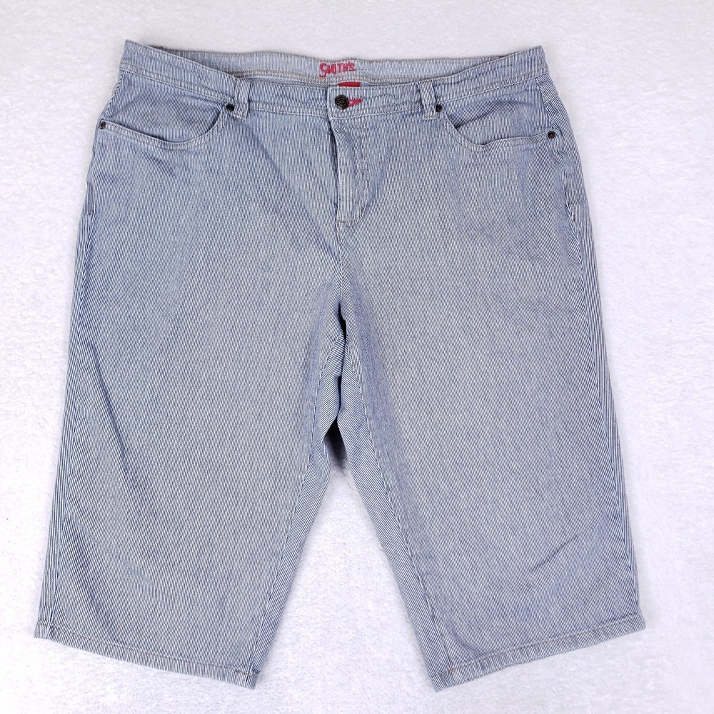 Smith's Dungarees Women's 18W Denim Shorts Light Blue Pinstripe Stretch Workwear